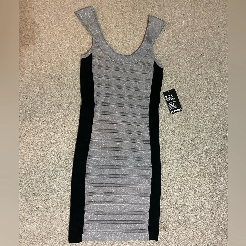 Express Shimmery Grey and black Body-con mini dress size x small‎ NWT